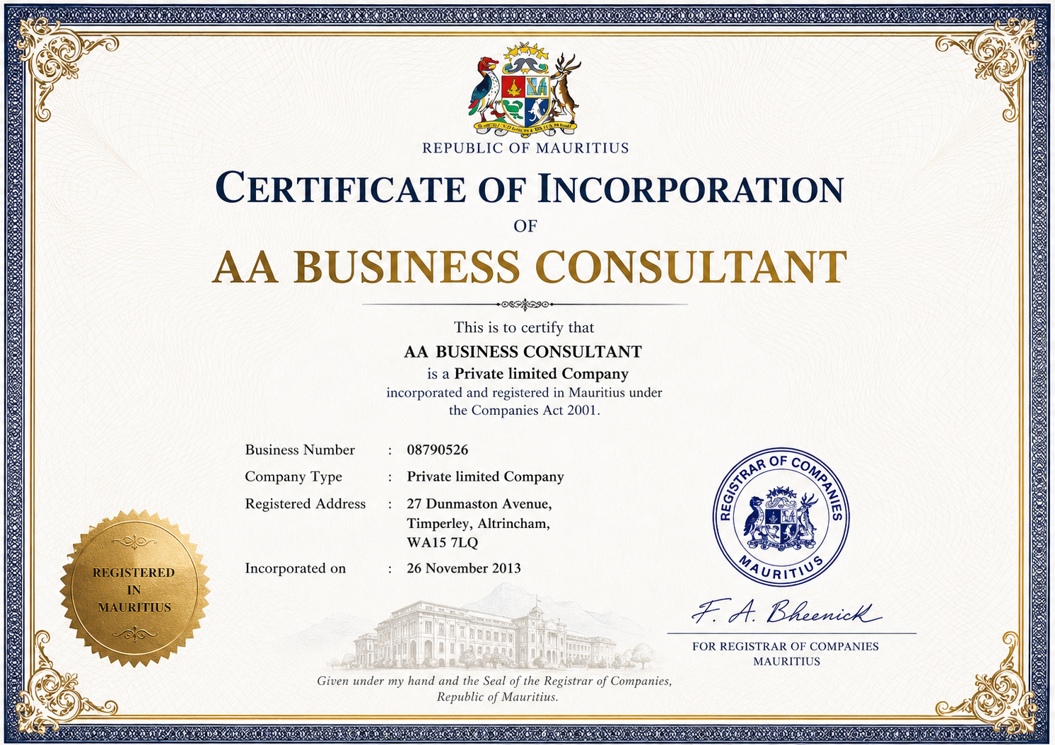 AA Business Consultant Certificate